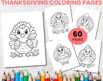 Thanksgiving Turkey Coloring Pages for Kids, 60 Printable Pages (PDF)