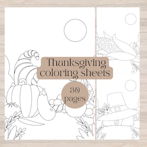 Thanksgiving coloring sheets for kids, 30 pages, instant download