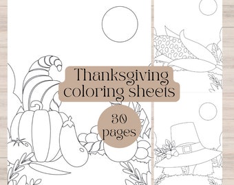 Thanksgiving coloring sheets for kids, 30 pages, instant download