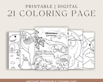 Dinosaur Coloring Pages for Kids, 21 Printable Sheets (Digital Download)