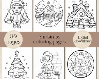 Christmas Coloring Book, Festive Kids Activity (PDF Pattern)
