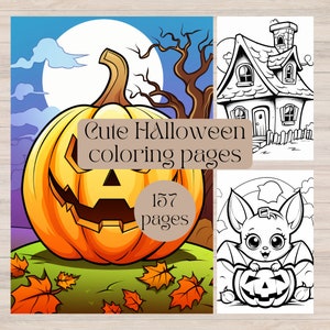 Cute Halloween coloring pages for kids, digital coloring book