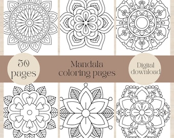 50 páginas para colorear de mandalas, diseños para aliviar el estrés (descarga digital)