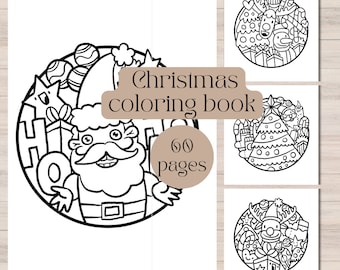 Christmas Coloring Book, 60 Doodle Pages (Printable PDF)