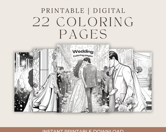 Wedding Coloring Book, 22 Printable Coloring Pages for Adults (Digital Download)