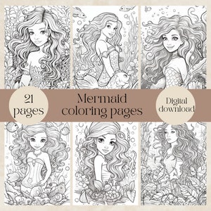 Mermaid coloring book for kids and adults, digital download