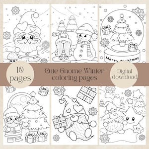 Winter coloring pages for kids, cute gnome winter coloring pages