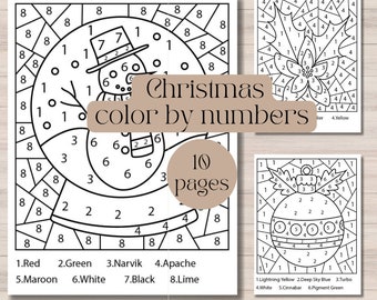 Christmas Color by Number Pages, Holiday Activity (Printable PDF)