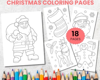 Christmas Coloring Pages for Kids, Holiday Printable (PDF)