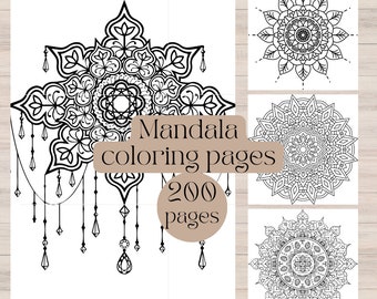 200 Mandala Coloring Pages for Adults, Stress Relief (Digital Download)