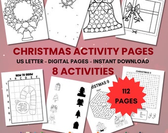Christmas Activity Pages for Kids, Holiday Printable Bundle (PDF)