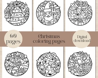 Christmas Doodle Coloring Book for Kids, 60 Pages (Printable PDF)
