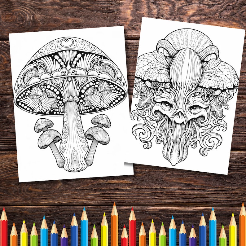 Mushroom Psychedelic Coloring Pages, Trippy Adult Art (printable PDF ...