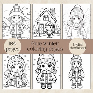 Cute winter coloring pages for kids, digital winter coloring book