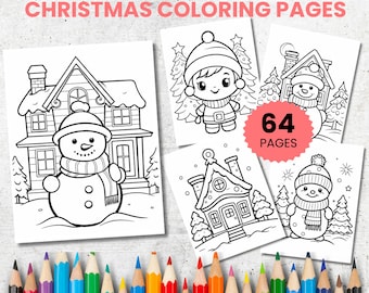 Christmas Coloring Pages for Kids, 64 Printable Holiday Designs (Instant Download)