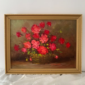 Vintage Original painting for a tablescape with flowers still life | Signed and framed
