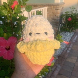 READY TO SHIP baby banana plushie, chonky toy/gift, fruit plush amigurumi, handmade chubby banana plush, emotional support plushie, rare toy