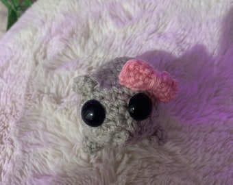 Sad hamster with bow plushie emotional support plush- kawaii stuffie with keychain- handmade chonky cute mini plush- rare custom toys