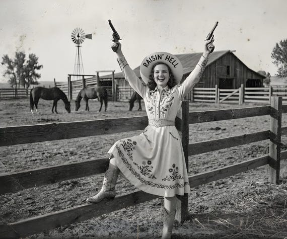 Retro Cowgirl Print - Raisin' Hell Rebel Country Girl Art - Badass Woman Western Decor