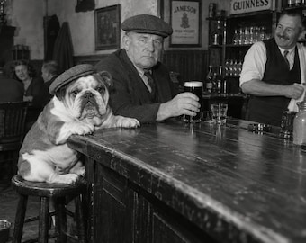Vintage Style Bar Print - Irish Pub Photo - English Bulldog Wall Art