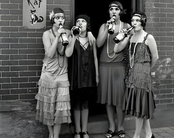 Flapper Girls Photo Print: Prohibition Decor, Roaring 20s, Speakeasy Bar Art