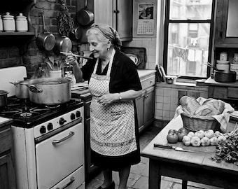 Italian Kitchen Decor - Vintage 1940s Nonna Cooking Sauce Print