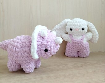 Crocheted Bunny Triceratops Amigurumi Gift Ideas Plushie Soft Toy Handmade Nursery Decor Baby Shower