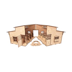 Houten stal Tuule | Constructeur | Geen lijm | Milieuvriendelijk | Breyer Classics, Schleich, Bruder en Papo, Mojo