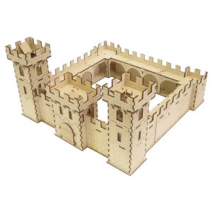 Pequeño castillo de juguete de madera / Constructor / Dimensiones aptas para figuras Lego