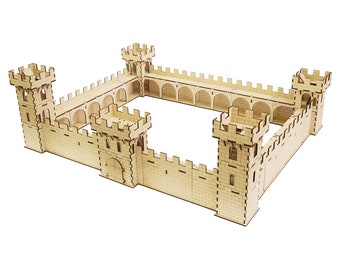 Średni drewniany zamek do zabawy | Konstruktor | Wymiary pasujące do figurek Lego