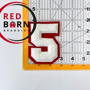 Chenille numbers white on red sew-on