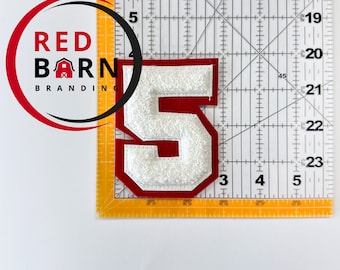 Chenille numbers white on red sew-on