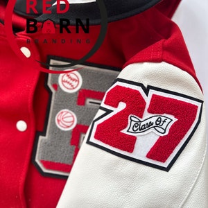 Chenille Patches Double Numbers in Red on White and Black
