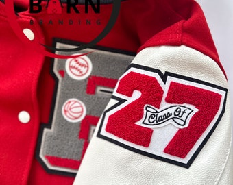 Chenille Patches Double Numbers in Red on White and Black
