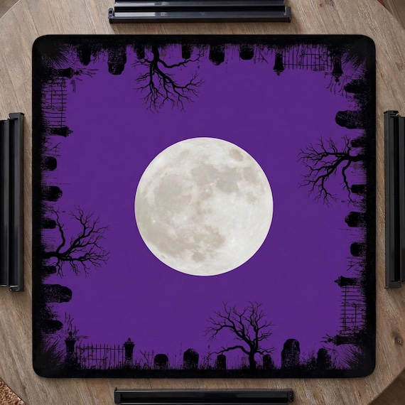 Halloween Mahjong Mat Spooky Full Moon Mat For Tile Game Table Protection Graveyard Mahj Ong Game Pad Scary Mahj Accessory Mahjong Gift Idea