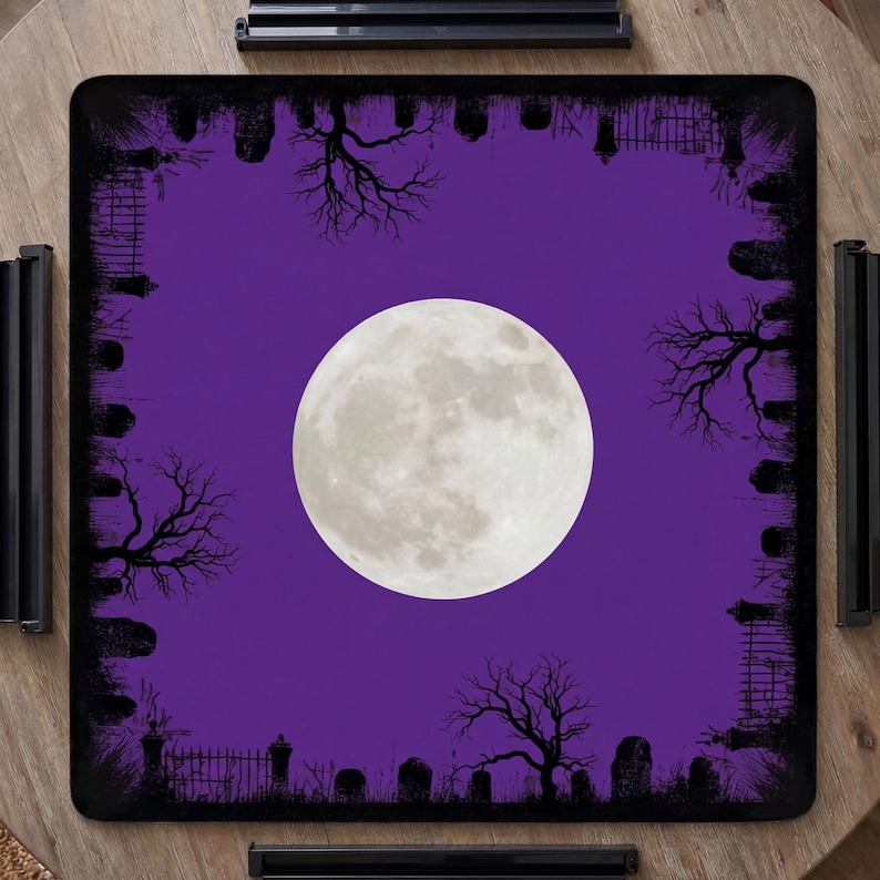 Halloween mahjong mat spooky Halloween mat graveyard mahjong mat full moon mahjong mat creepy mahjong mat ghost mahjong mat scary mahjong mat macrabe mahjong mat