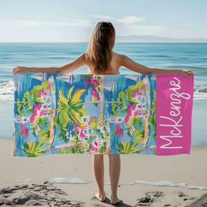 Personalized Palm Tree Beach Towel Palm Tree Print Beach Towel Gift Preppy Print Vacation Beach Towel Gift Personalized Teen Girl Gift Name