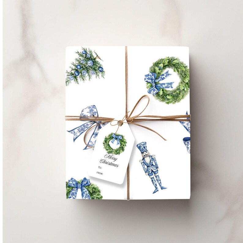 Christmas Toile Paper and Matching Printable Gift Tags Blue Toile blue Chinoiserie Gift Tags Chrtistmas
