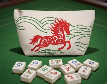 Mahjong Tile Bag Fire Horse Zipper Pouch Year Of The Horse Tile Storage Mahj Ongg Gift  Mom Mahjong Game Night Gift Mothers Day Tile Holder