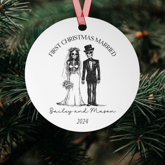 Custom First Christmas Married Goth Couple Ornament Christmas Skeleton Couple Wedding Gift Skeleton Bride and Groom Goth Ornament Christmas