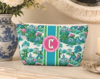 Custom Mahjong Tile Bag Chinoiserie Mahjong Game Night Bag Pagoda Print Mahj Ong Pouch Initial Monogram Bag Mahjong Christmas Gift Mahjong