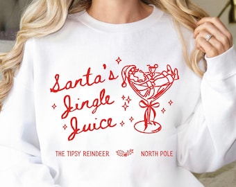 Martini Santa Sweatshirt Christmas Martini Holiday Cocktail Sweater Xmas Cocktail Santa Shirt Xmas Party Crewneck Women Retro Christmas