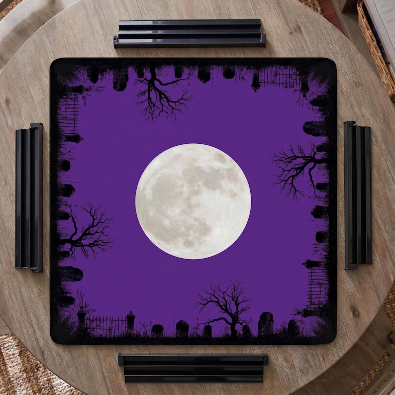 Halloween Mahjong Mat Spooky Full Moon Mat For Tile Game Table Protection Graveyard Mahj Ong Game Pad Scary Mahj Accessory Mahjong Gift Idea Bild 9