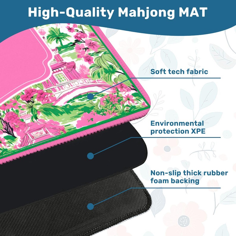 Custom Mahjong Mat Pagoda Print Mahj Ongg Game Mat Mahj Tile Mat Gift For Daughter Birthday Palm Tree Table Mat Mahjong Mothers Day Mahjongg image 7