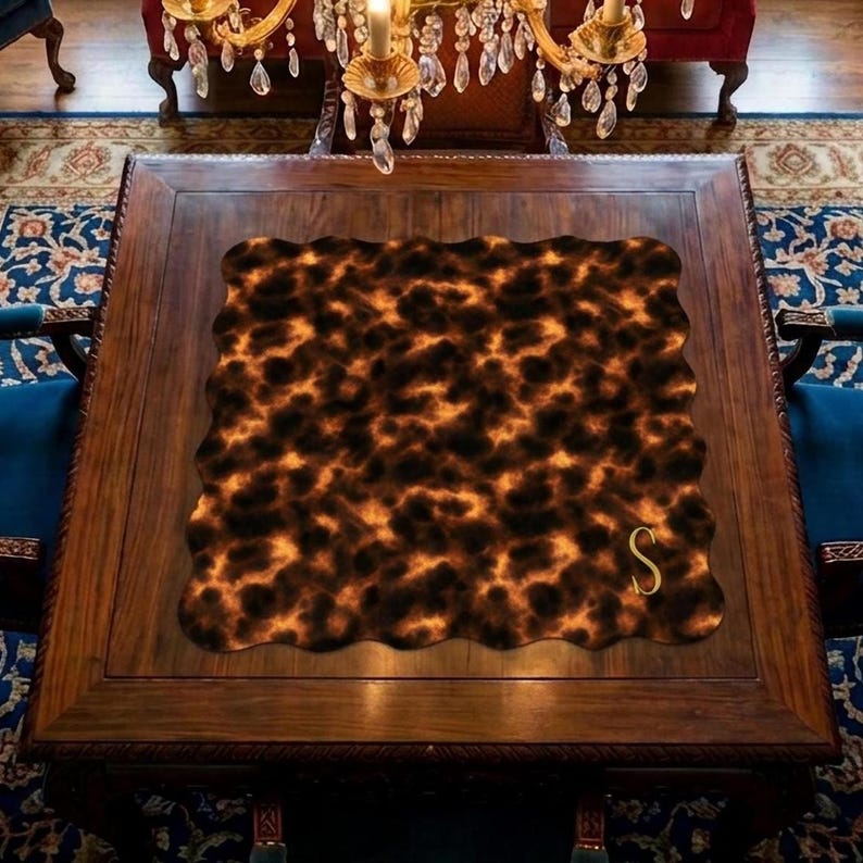 Sköldpaddstryck Mahjongmatta Elegant Mahj-dekoration Designermatta med vågig kant Brusreducerande bordsskydd Unik Mahjong-presentidé bild 7