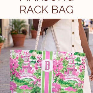 Personalized Mahjong Tote Pagoda Print Mahj Preppy Tote Bag Mahjong Rack Bag Mahj Ong Carry All Gift For Mahjong Game Gift Mom Birthday Mahj image 19