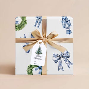 Printable Christmas Gift Tag Instant Download Nutcracker Blue Chinoiserie Matching Gift Wrap Gift Tag Christmas Hang Tag Xmas Gift Tag Print