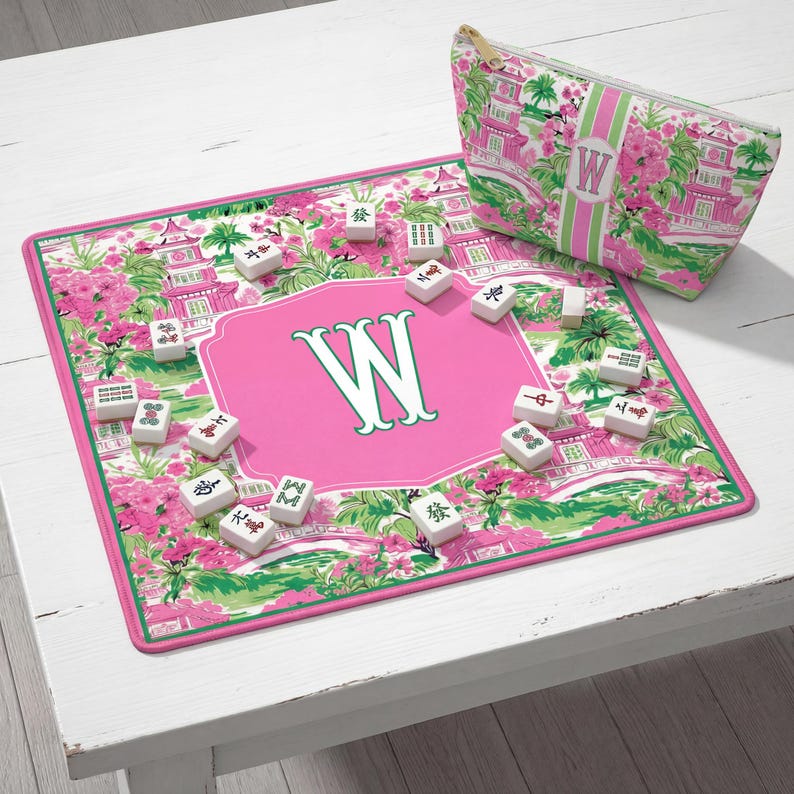 Personalized Mahjong Tote Pagoda Print Mahj Preppy Tote Bag Mahjong Rack Bag Mahj Ong Carry All Gift For Mahjong Game Gift Mom Birthday Mahj image 7