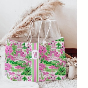 Personalized Mahjong Tote Pagoda Print Mahj Preppy Tote Bag Mahjong Rack Bag Mahj Ong Carry All Gift For Mahjong Game Gift Mom Birthday Mahj image 10