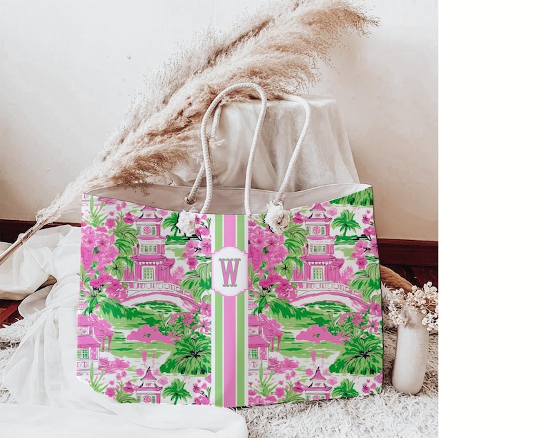 Personalized Mahjong Tote Pagoda Print Mahj Preppy Tote Bag Mahjong Rack Bag Mahj Ong Carry All Gift For Mahjong Game Gift Mom Birthday Mahj image 10